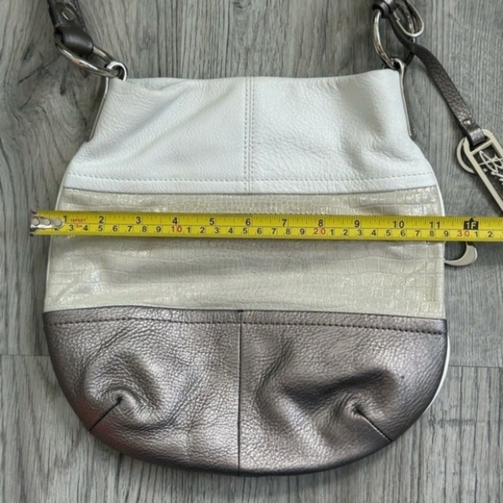 Stylish Women's Leather Crossbody Bag - Gray and Cream - Picture 4 of 6